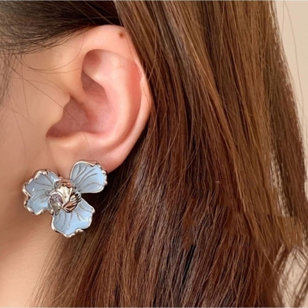 Blue Enamel Iris Flower Stud Earrings Floral • 925 Posts • NWOT - Picture 3 of 8